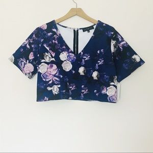 Eloquii studio purple floral scuba crop top